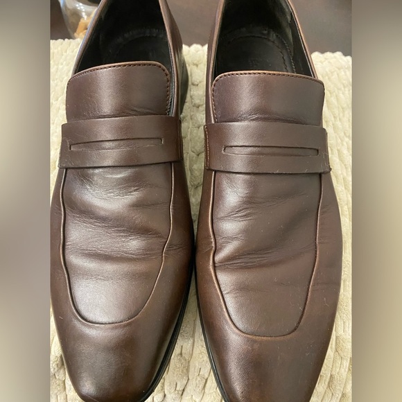 Hugo Boss Penny Loafers Men's 8 Dark Brown Leather Dress, runs large - Picture 1 of 16